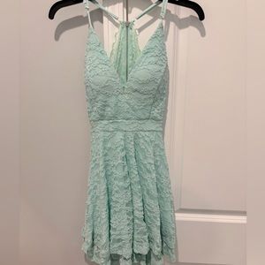 Light blue lace homecoming dress